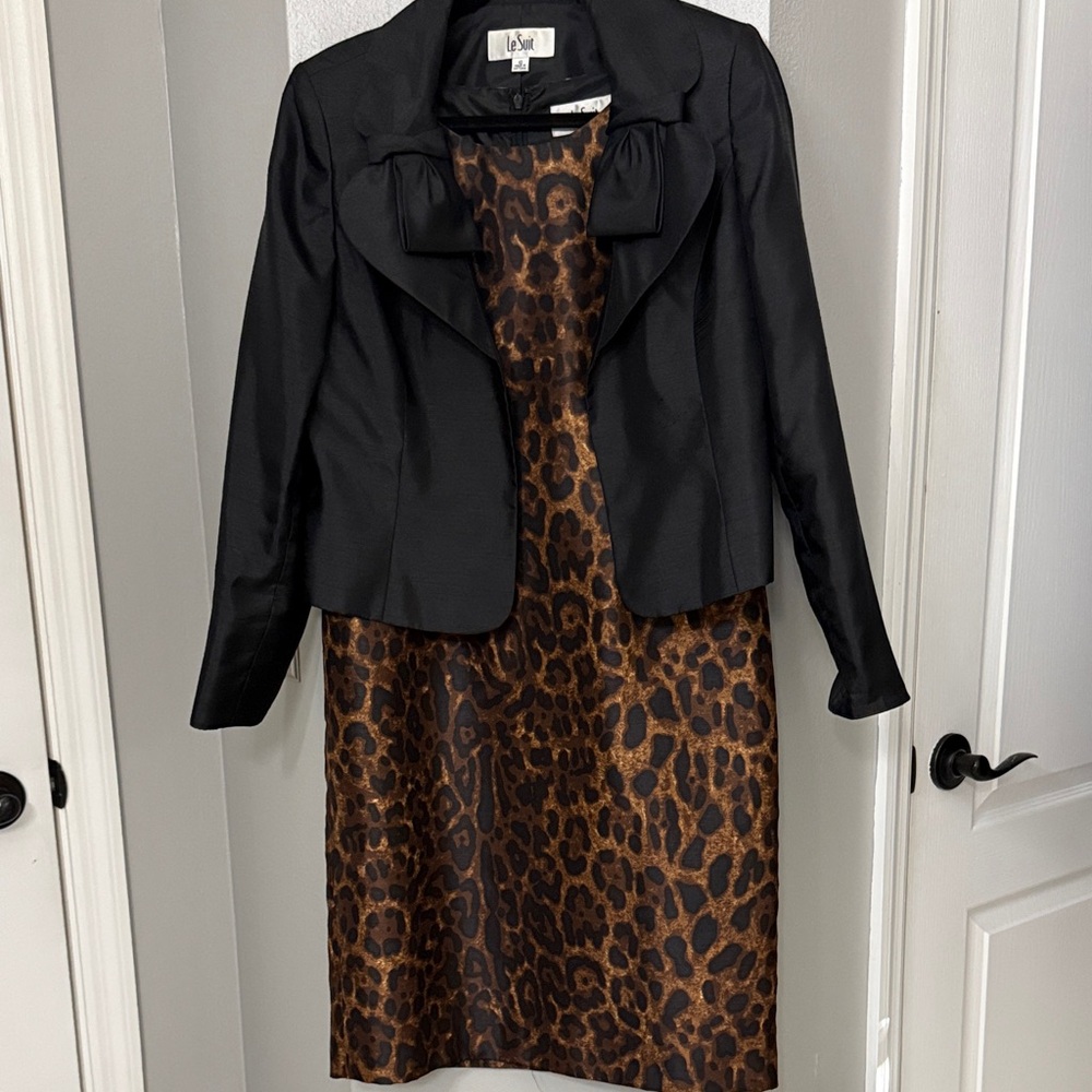 Le Suit Black Blazer with Leopard Print Dress Preloved